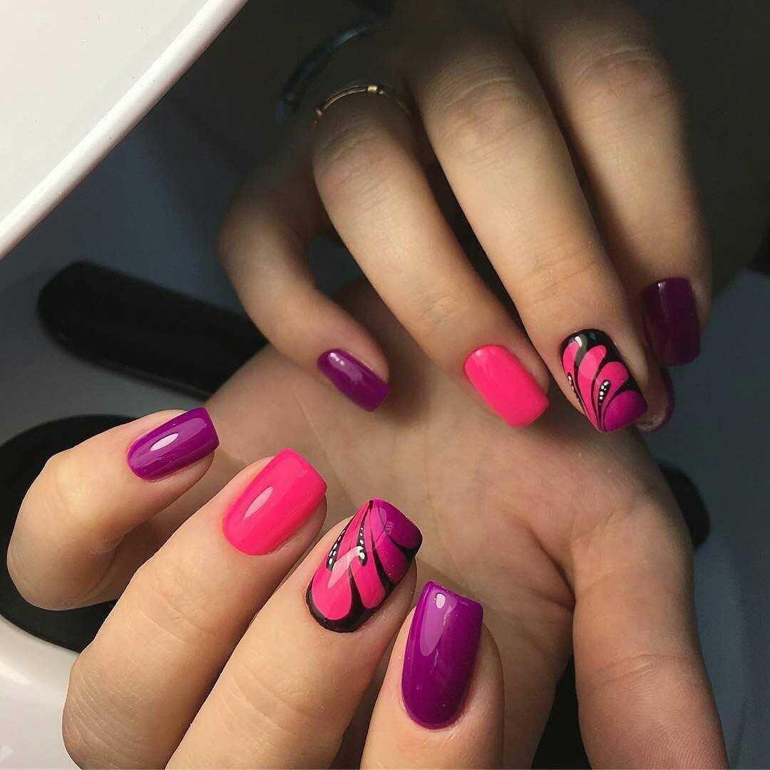 фиолетовые ногти с розовым