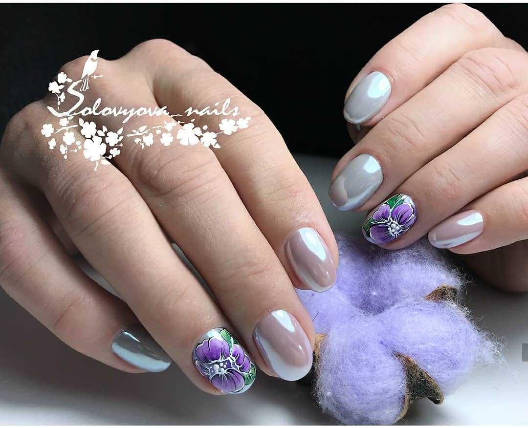 фиолетовые ногти с серебром